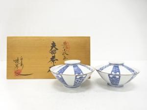 清水焼　平安陵泉造　染付　小紋画　夫婦茶碗